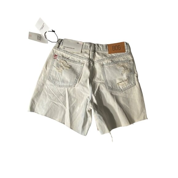 BDG Dropped Waist 24" Waist Destroyed Denim Shorts Blue Distressed Frayed Hem - Picture 8 of 9